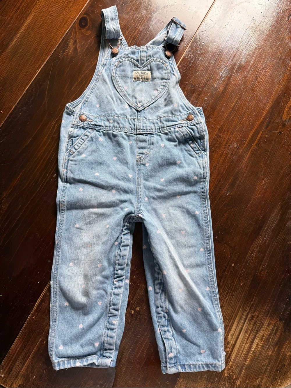 OshKosh B'gosh Light Blue Denim Overalls with Pink Heart Accents
